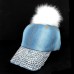 NEW BLING BLUE JEAN DENIM BASEBALL CAP COLOR POM POM BALL ADJUSTABLE SIZE MM6015  eb-94936083